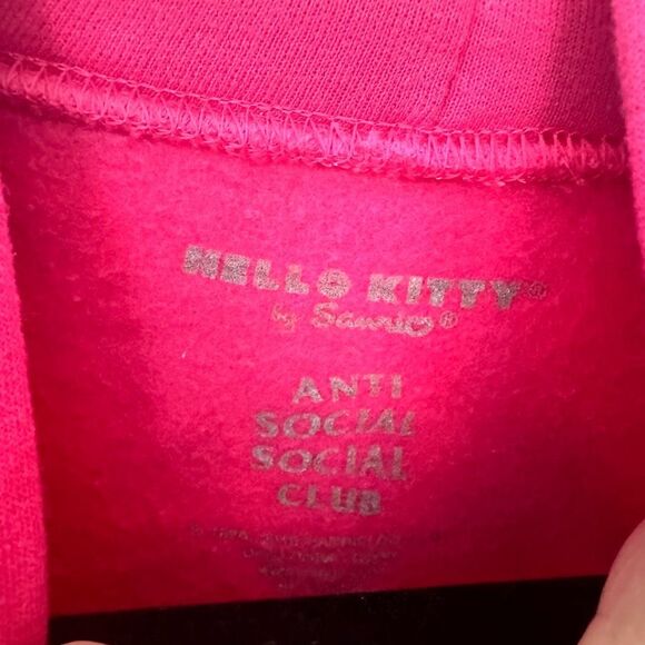 Hello Kitty Women’s Extra Small Anti Social Social Club Pink Pullover Hoodie - Picture 2 of 6